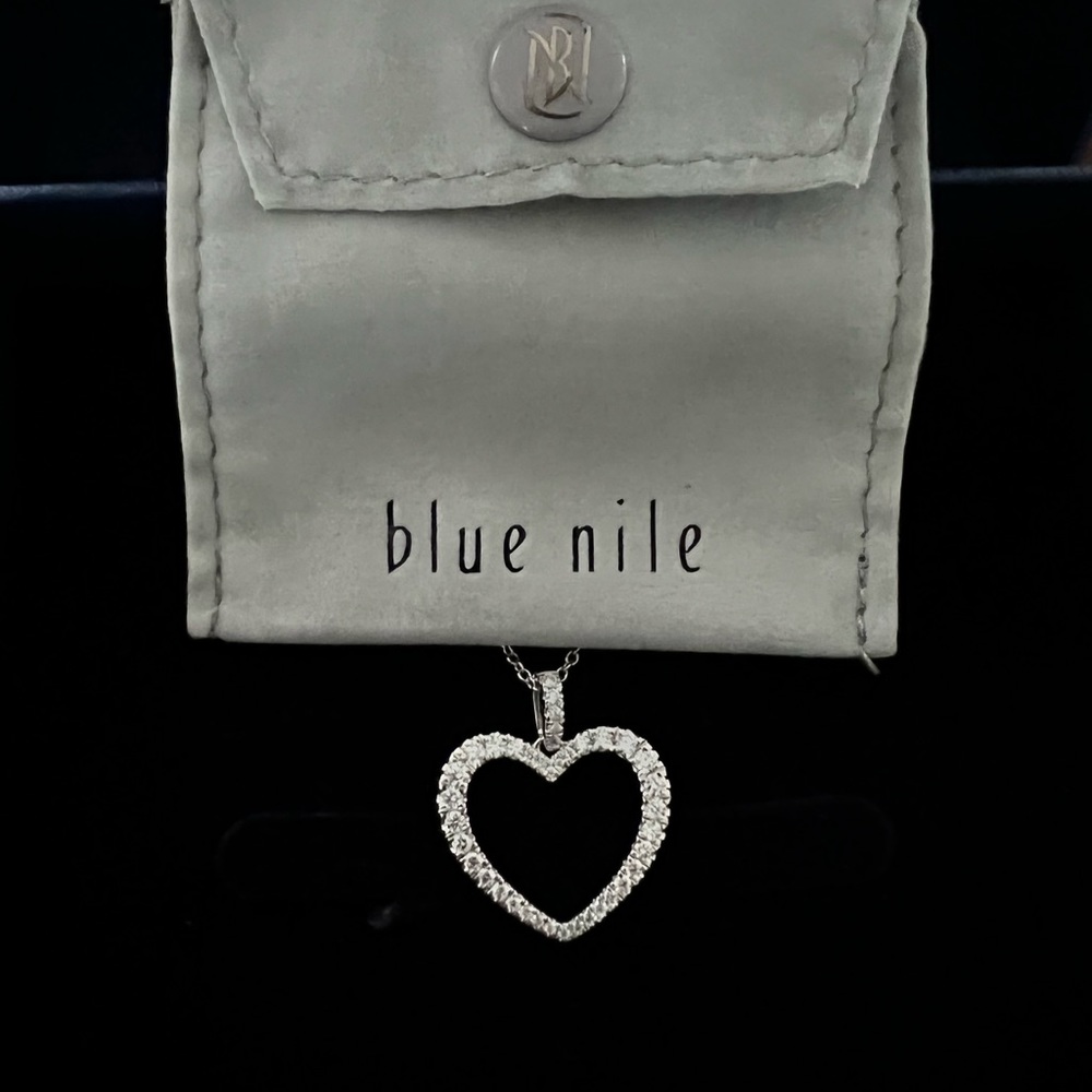 Brand New Blue Nile 14k White Gold Necklace with 0.50 Carat Open Heart Pendant